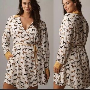Dog Print Wrap Dress with Yellow Accents
